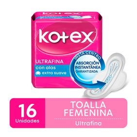 Toallas Femeninas Ultrafinas con Alas Kotex 16un