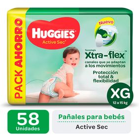 Pañales ActiveSec Xtra-flex XG Huggies 58un