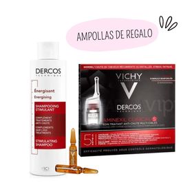 Combo Aminexil 5 Trataminto Anticaida Hombre 12x6 ml + Dercos Shampoo Estimulante Vichy 200 ml