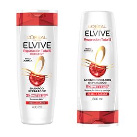 Combo Elvive Shampoo + Acondiconador Reparacion Total Keratin 400 Ml