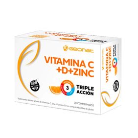 Vitamina C + D3 + Zinc Triple Accion Geonat 30 Comprimidos
